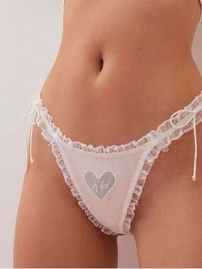 New! For Love & Lemons White Ruffle “I Do” Bridal Thong S bride 34046